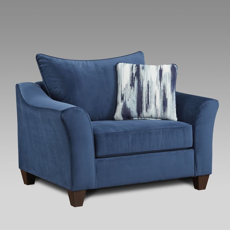 Roundhill Furniture Camero Fabric Pillowback 3-Piece Sofa Set in Navy Blue