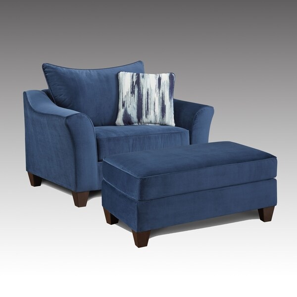 Navy Blue Chair With Ottoman - Classic Navy Blue Ottoman - Reena | RC