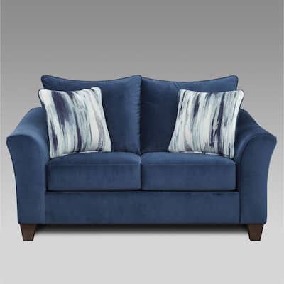 Roundhill Furniture Camero Fabric Pillowback Loveseat in Navy Blue
