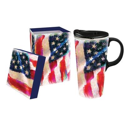 American Flag 17 fl. oz. Ceramic Travel Cup with Matching Gift Box