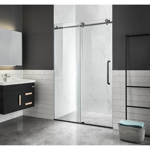 ANZZI Madam Matte Black 48 in. x 76 in. Frameless Sliding Shower Door