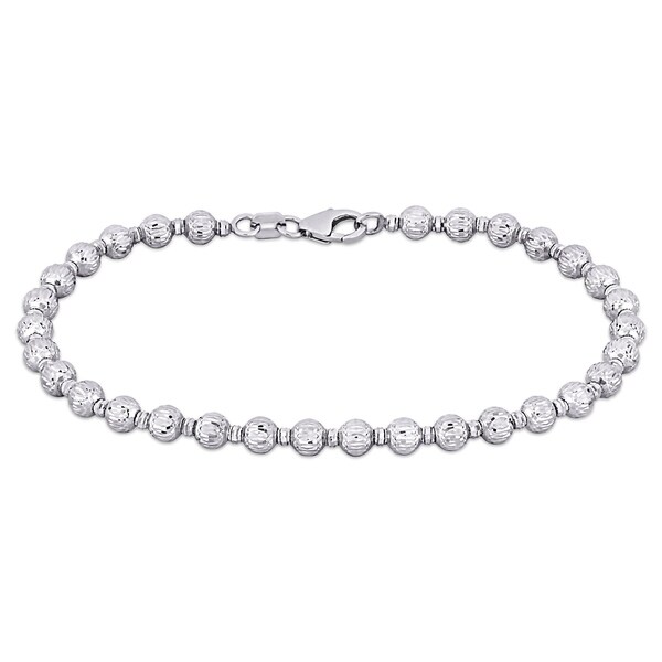 Miadora 18k White Gold Diamond Cut Ball Bead Design Bracelet