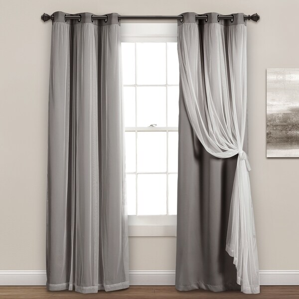 Lush Decor Grommet Sheer Panels with Insulated Blackout Lining 84" x 38" In Navy (As Is Item). Opens flyout.