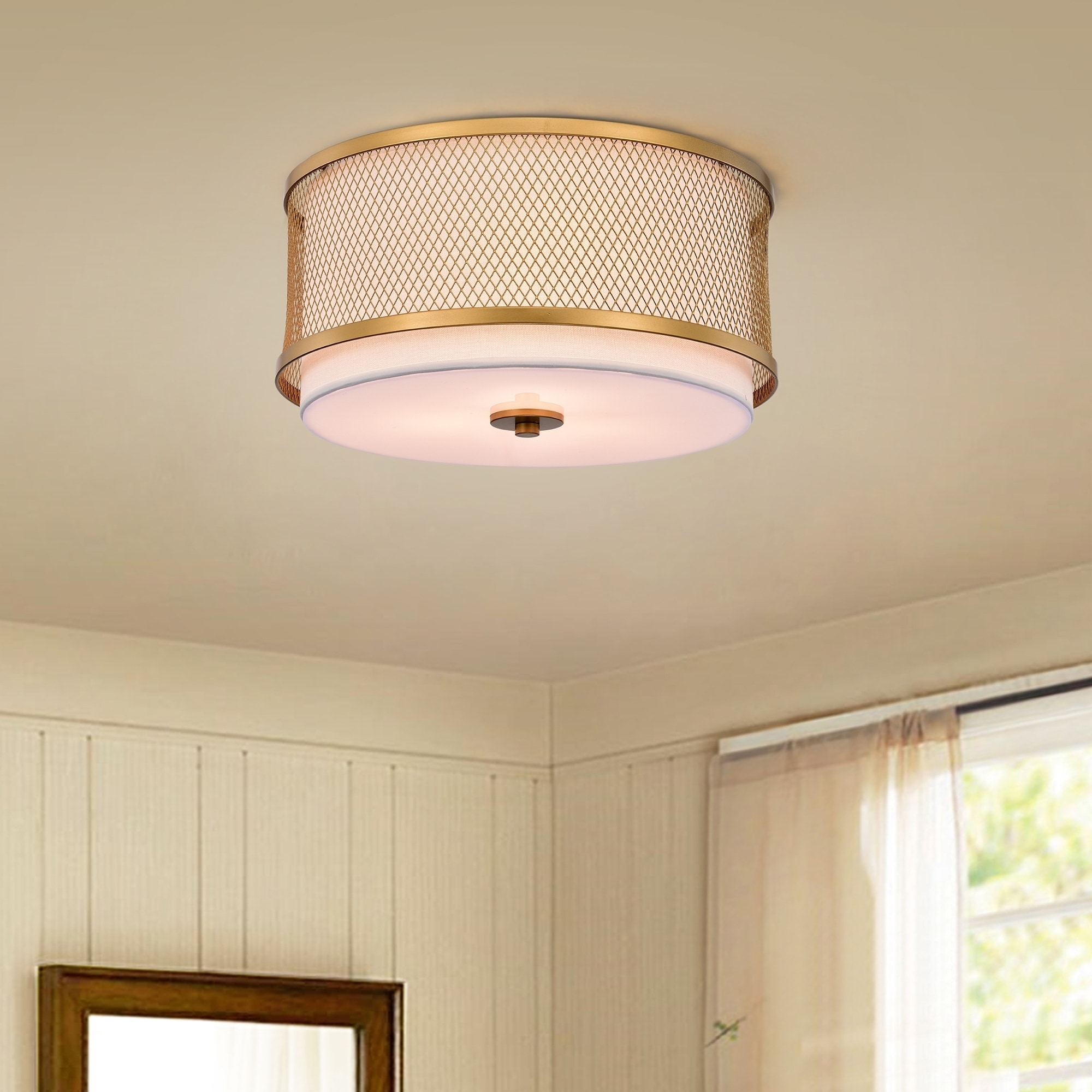 Warehouse of Tiffany Julu Gold Semi-Flush Three Light Flush Mount Chandelier
