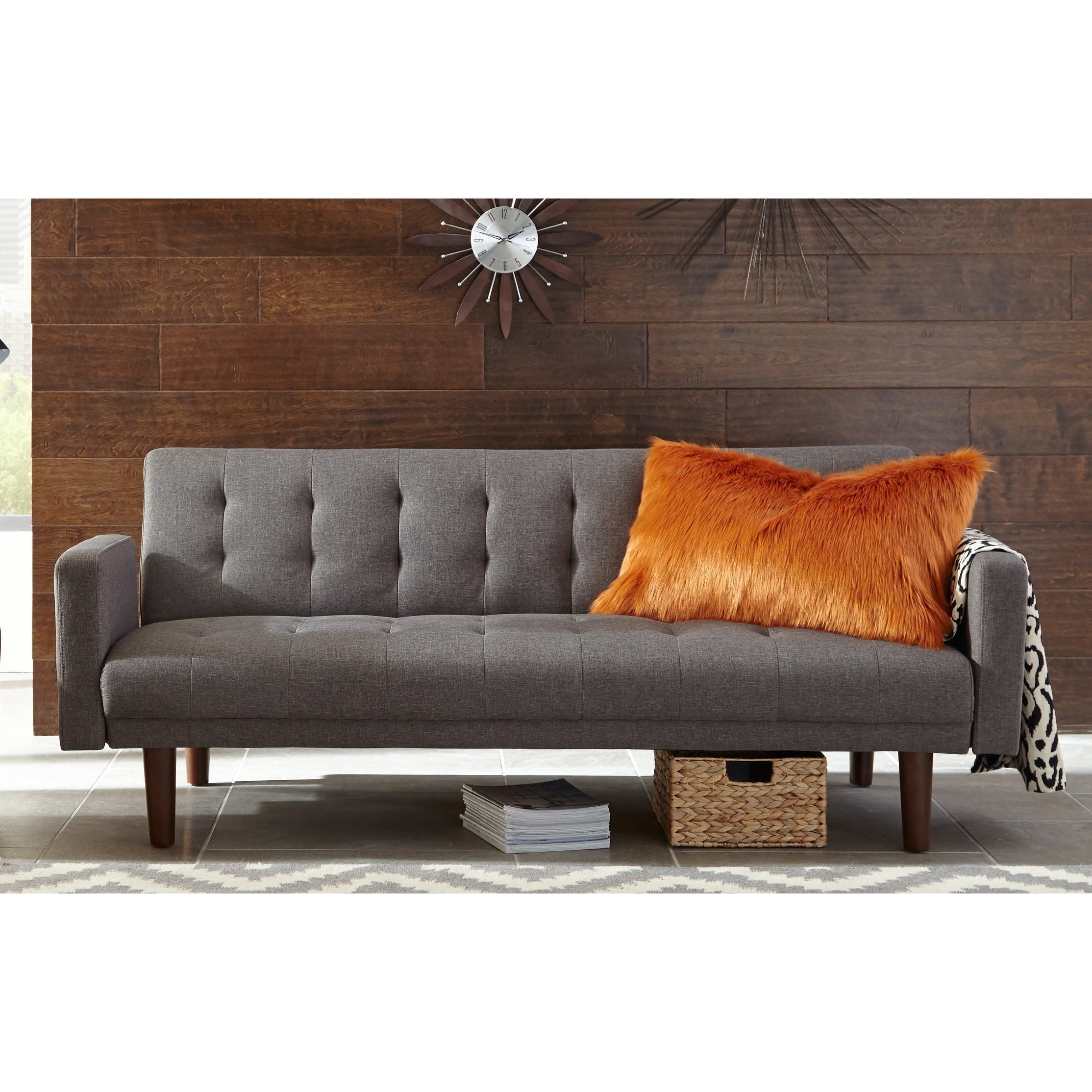 Mohawk Grey And Walnut Tufted Back Sofa Bed Free Shipping Grey And Walnut Tufted Back Sofa Bed