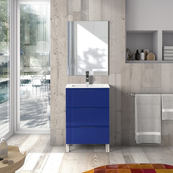 EVIVA Malmo 20 Inch by 14 Inch Freestanding Marino Blue Bathroom Vanity - N/A