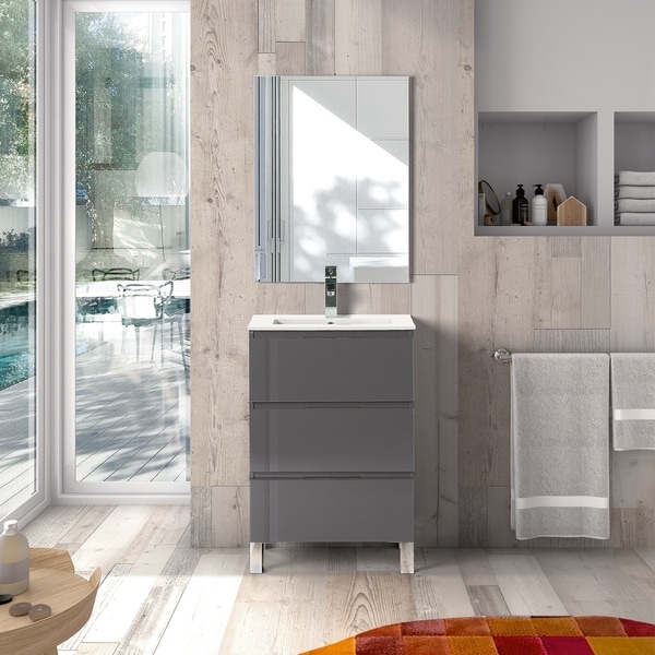 EVIVA Malmo 28 Inch by 14 Inch Freestanding Grey Bathroom Vanity