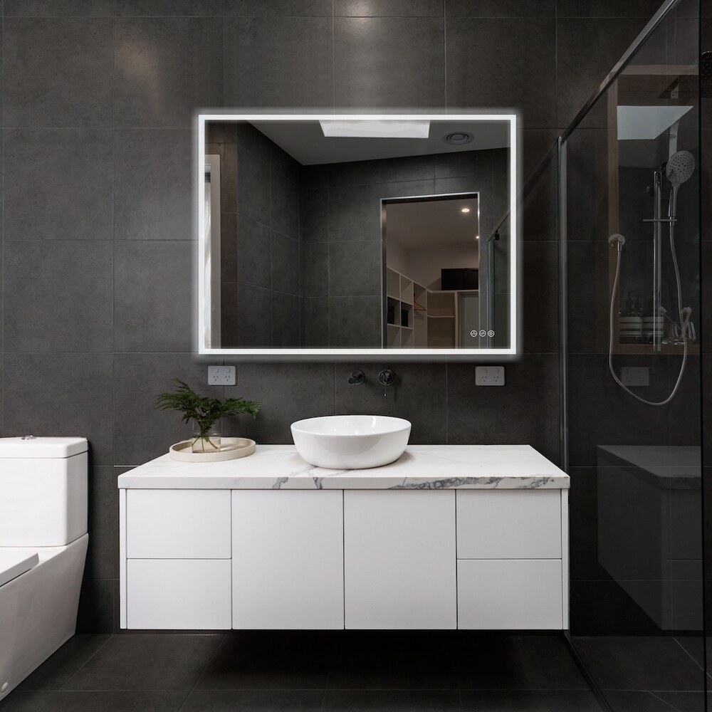 Round Wall Mounted Lighted Mirror Bathroom Bedroom Home Vanity Mirror Wash Basin Mirror With Touch Button