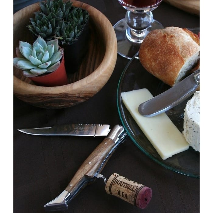 French Home Laguiole Connoisseur Pocket Knife with Cork Screw Olive Wood.