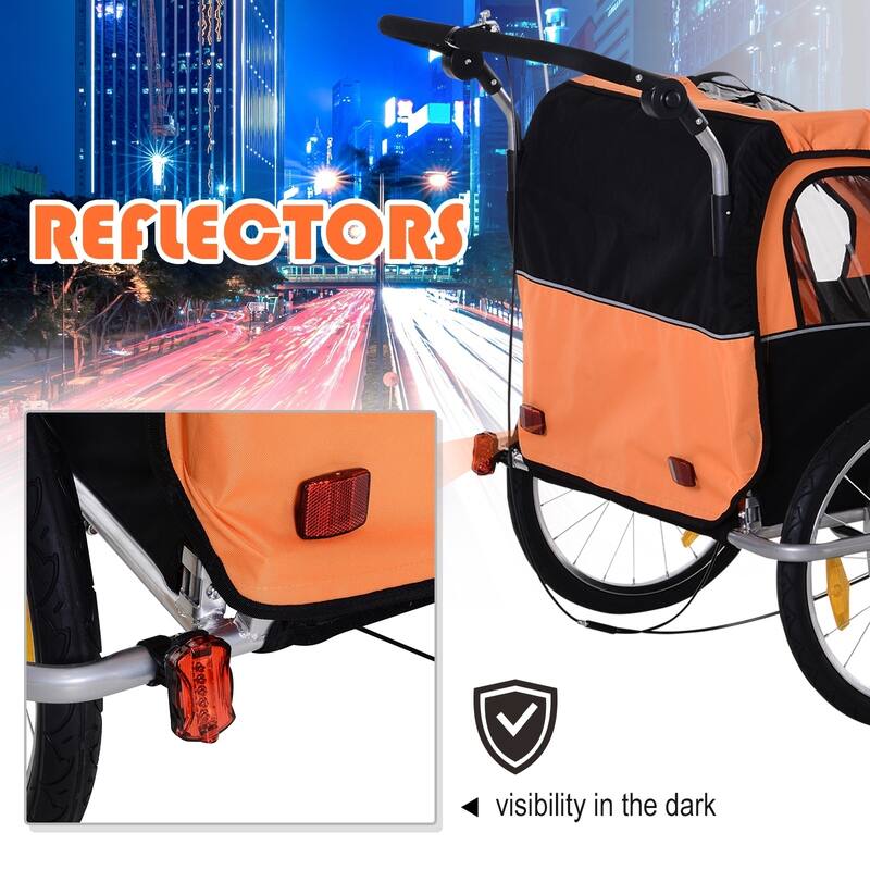 Aosom Elite 2-Seat Kid Bicycle Trailer / Jogger with Windows and Canopy, Includes Coupler Attachment, Orange / Black