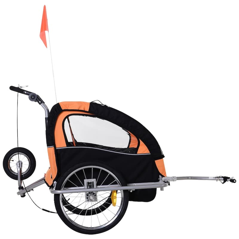Aosom Elite 2-Seat Kid Bicycle Trailer / Jogger with Windows and Canopy, Includes Coupler Attachment, Orange / Black