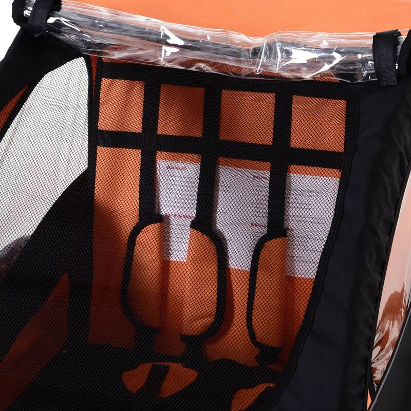 Aosom Elite 2-Seat Kid Bicycle Trailer / Jogger with Windows and Canopy, Includes Coupler Attachment, Orange / Black