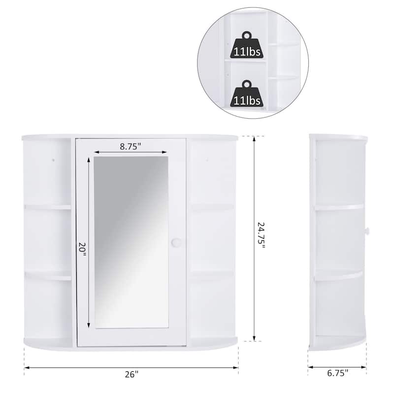 HOMCOM Over-the-Sink Bathroom Storage Organizer Cabinet with Mirrored Door and Multiple Shelves, White