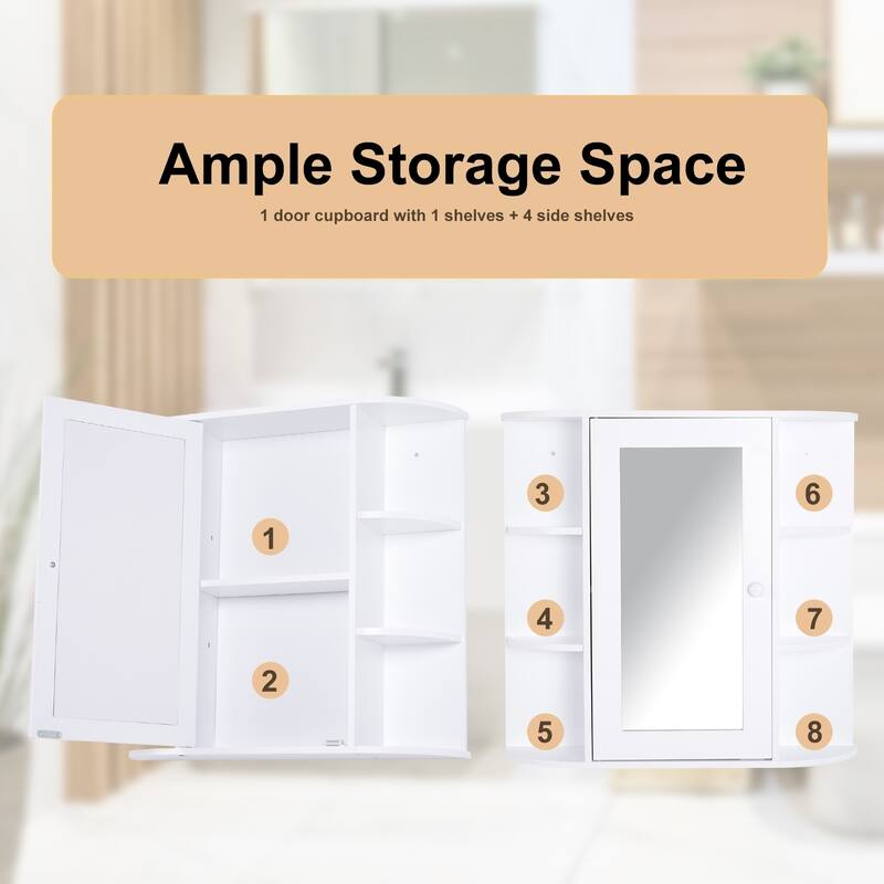 HOMCOM Over-the-Sink Bathroom Storage Organizer Cabinet with Mirrored Door and Multiple Shelves, White