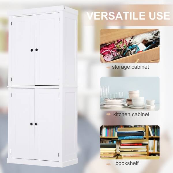 Homcom Traditional Farmhouse Freestanding Cupboard Kitchen Pantry With Two Storage Areas Adjustable Shelving Overstock 30696790 White