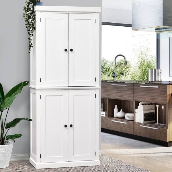 Homcom Traditional Farmhouse Freestanding Cupboard Kitchen Pantry With Two Storage Areas Adjustable Shelving Overstock 30696790 White
