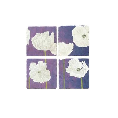 Handmade White Poppies on Violet Coaster Set (United Kingdom)