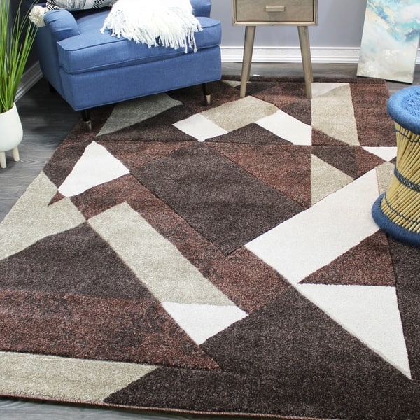 Natural Geo Jasmine Modern Geometric Abstract Chocolate Brown Area Rug Overstock 30696876