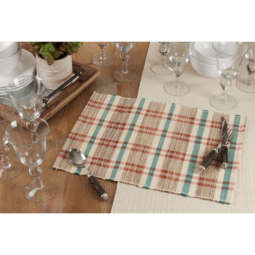 Water Hyacinth Placemats With Plaid Woven Design (Set of 4)