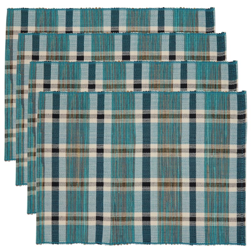 Water Hyacinth Placemats With Plaid Woven Design (Set of 4)