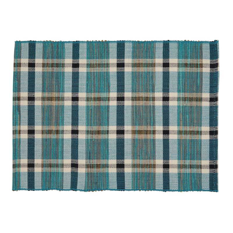 Water Hyacinth Placemats With Plaid Woven Design (Set of 4)