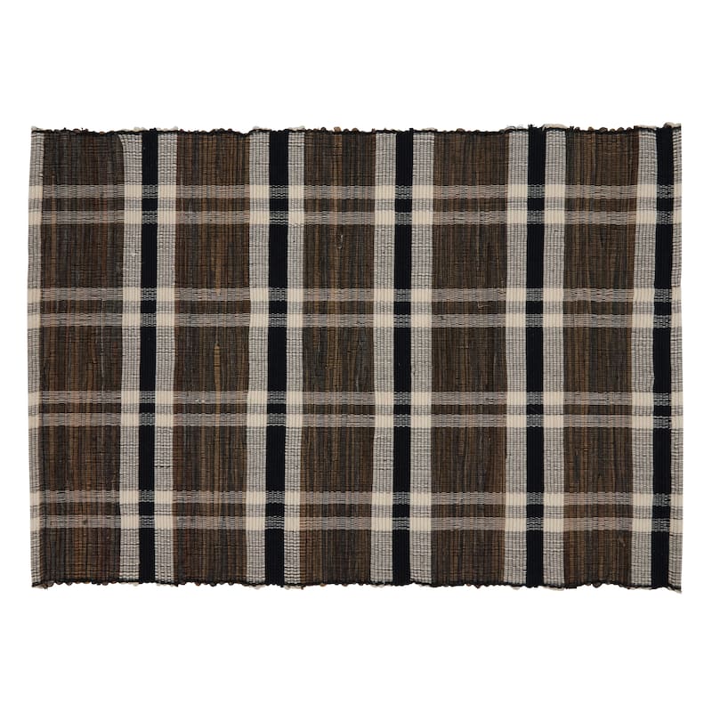 Water Hyacinth Placemats With Plaid Woven Design (Set of 4)