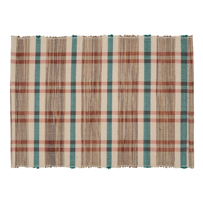 Water Hyacinth Placemats With Plaid Woven Design (Set of 4)