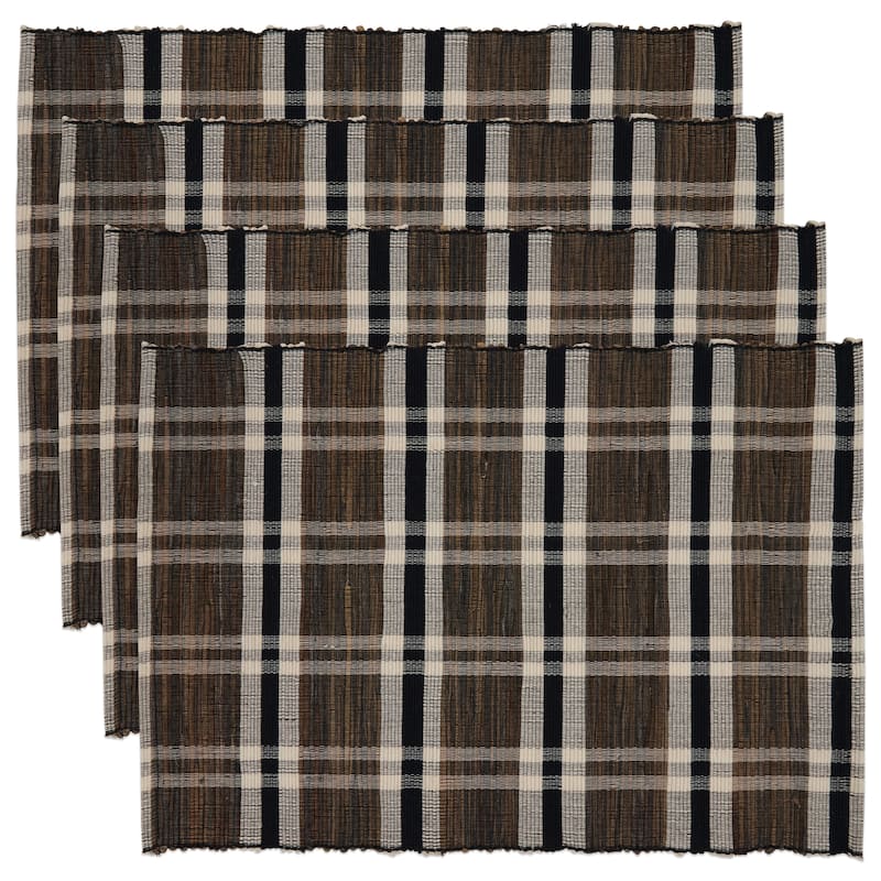 Water Hyacinth Placemats With Plaid Woven Design (Set of 4)