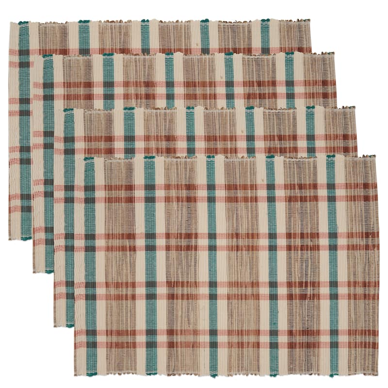 Water Hyacinth Placemats With Plaid Woven Design (Set of 4)