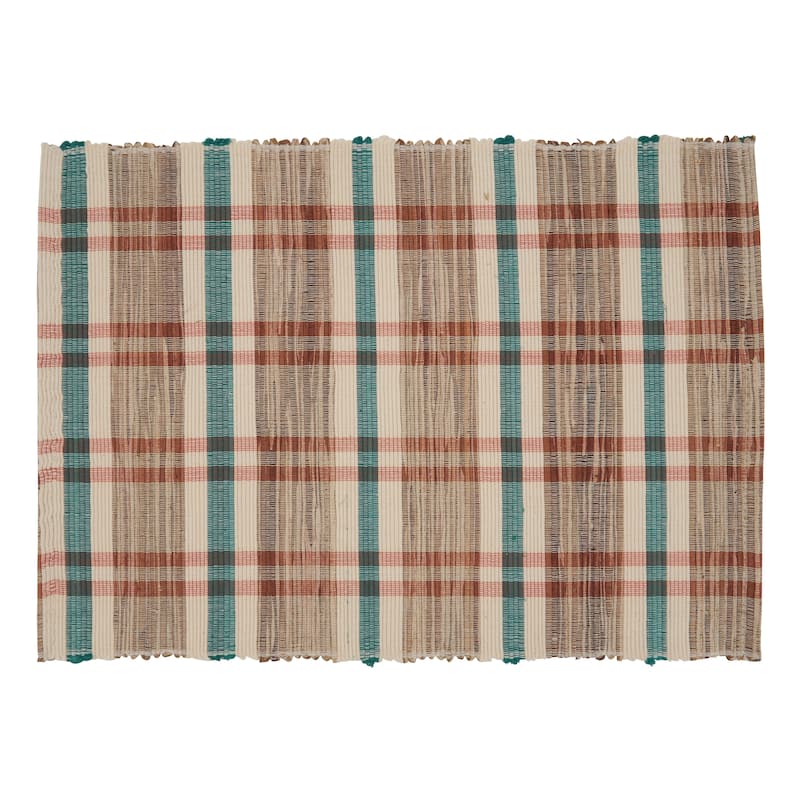 Water Hyacinth Placemats With Plaid Woven Design (Set of 4)