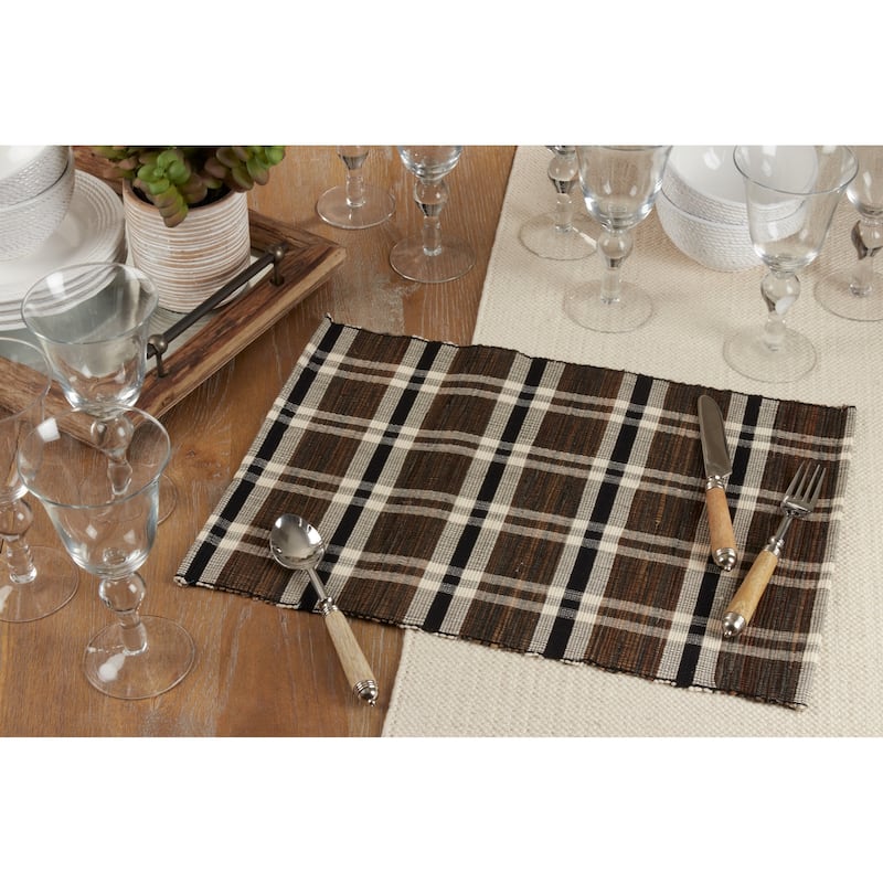 Water Hyacinth Placemats With Plaid Woven Design (Set of 4) - Natural - Set of 4