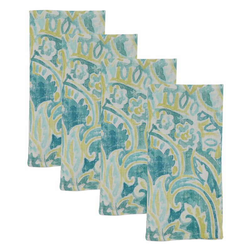 Linen Table Napkins With Distressed Paisley Design (Set of 4) - 20" x 20"