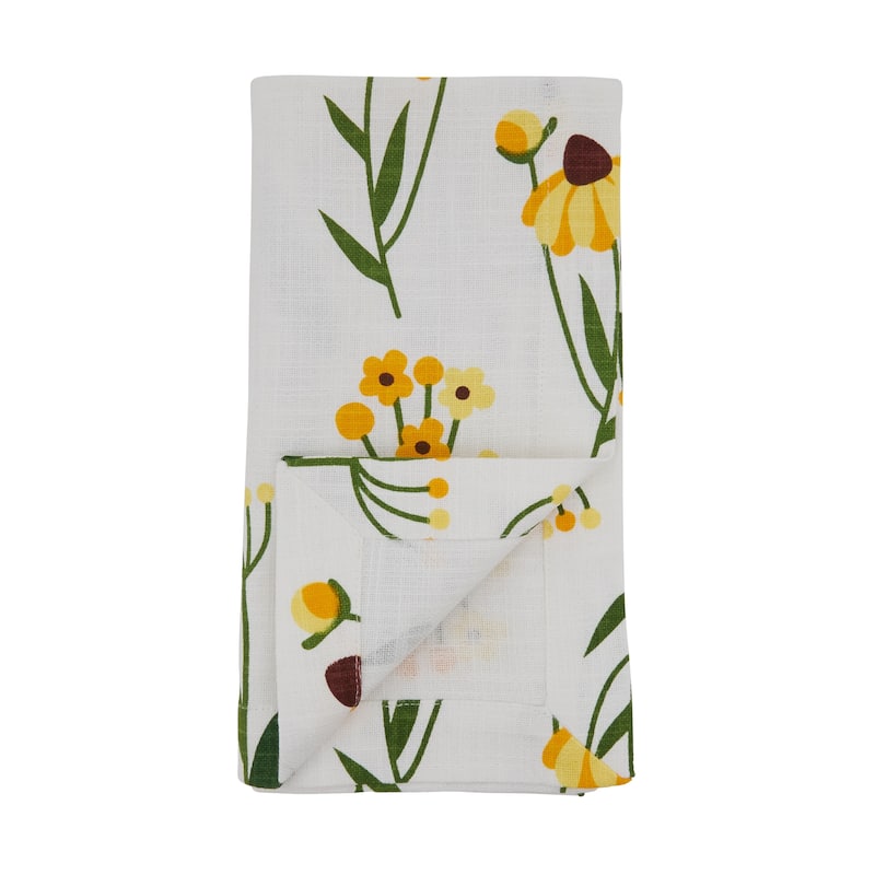 Cotton Table Napkins With Daisy Floral Design (Set of 4) - 20" x 20"