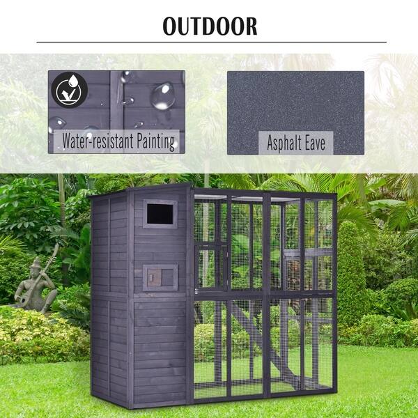 Shop Pawhut Large Wooden Outdoor Cat House With Large Run For Play