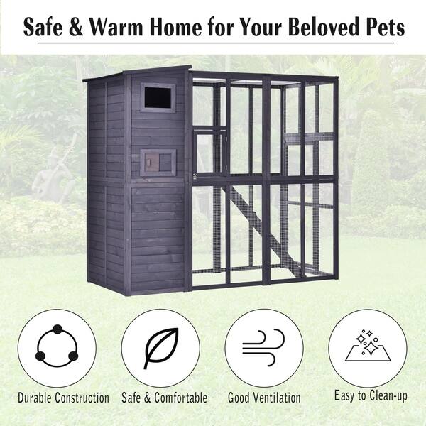 Shop Pawhut Large Wooden Outdoor Cat House With Large Run For Play