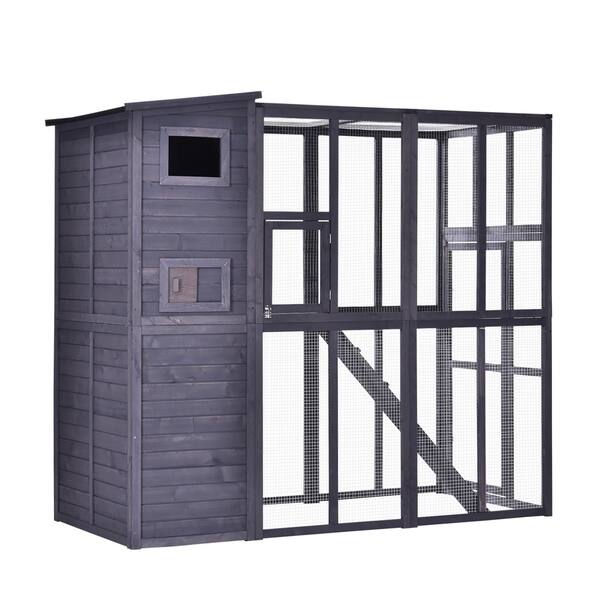 Shop Pawhut Large Wooden Outdoor Cat House With Large Run For Play