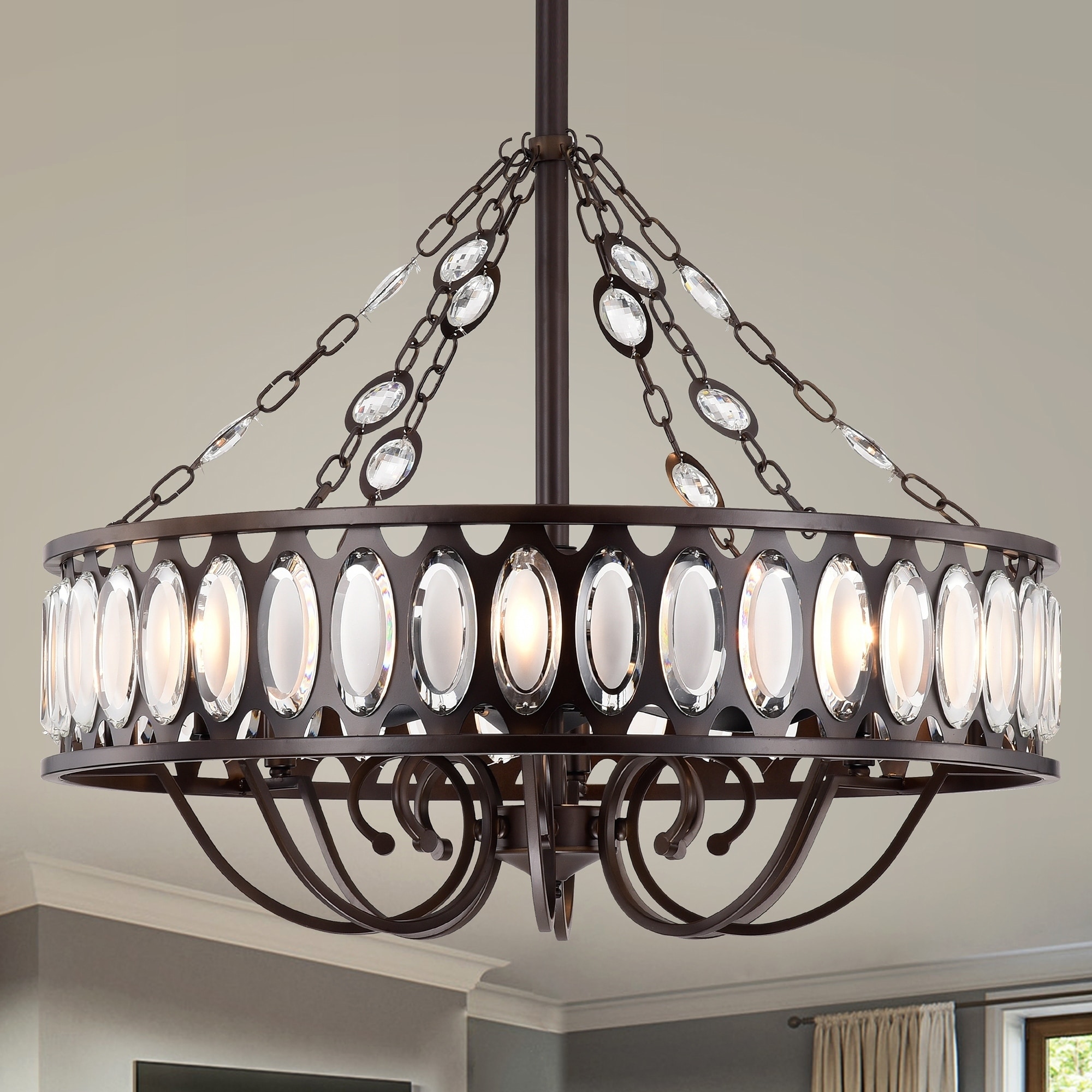 Warehouse of Tiffany Vietri 31-inch 3-blade Ceiling Fan with Crystal Drum Shade