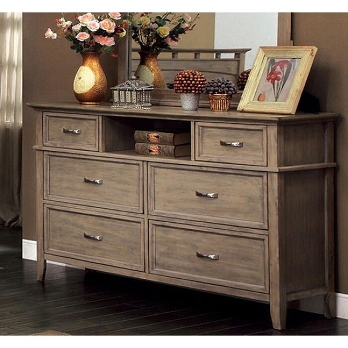 Shop 6 Drawer Dresser With Open Shelf Weathered Oak Finish Free