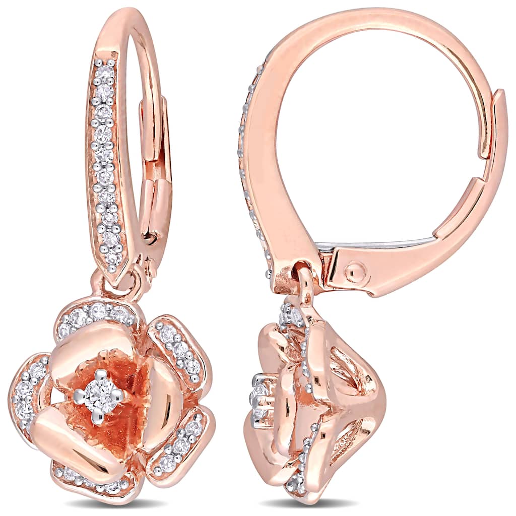 Miadora 10k Rose Gold 1/5ct TDW Diamond Floral Drop Leverback Earrings