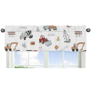 Sweet Jojo Designs Construction Truck Collection Window Curtain Valance - Grey Yellow Orange Red and Blue Transportation