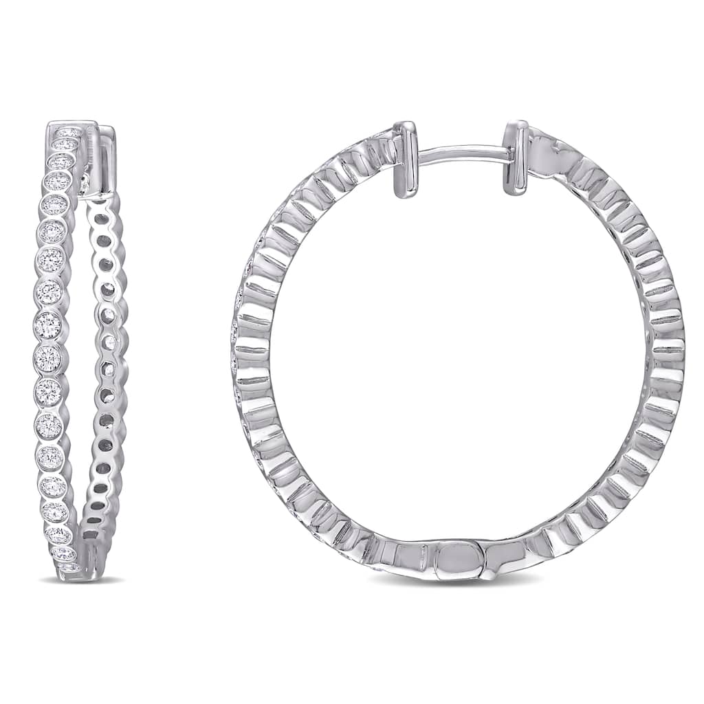 Miadora 14k White Gold 4/5ct TDW Diamond Hoop Earrings