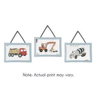 Sweet Jojo Designs Construction Truck Collection Wall Hangings (Set of 3) - Grey Yellow Orange Red Blue Transportation