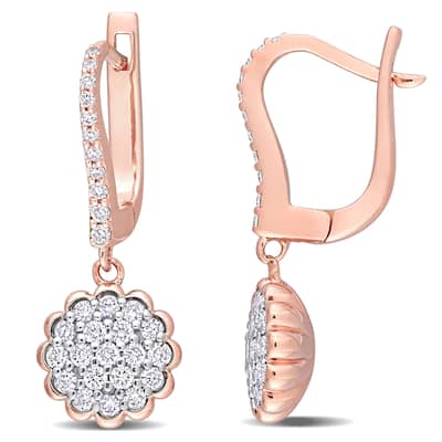 Miadora 14k 2-tone Rose & White Gold 5/8ct Diamond Floral Cluster Leverback Drop Earrings - N/A
