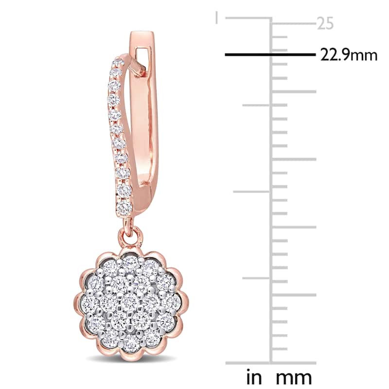 Miadora 14k 2-tone Rose & White Gold 5/8ct Diamond Floral Cluster Leverback Drop Earrings - N/A