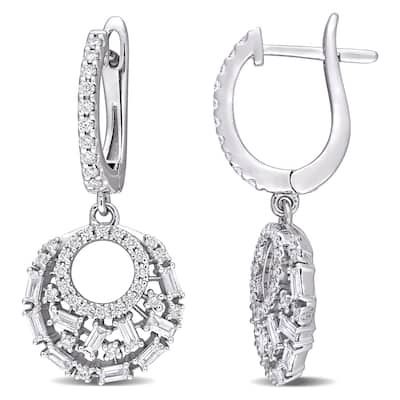 Miadora 14k White Gold 4/5ct TDW Baguette and Round-cut Diamond Circular Cuff Leverback Drop Earrings - N/A