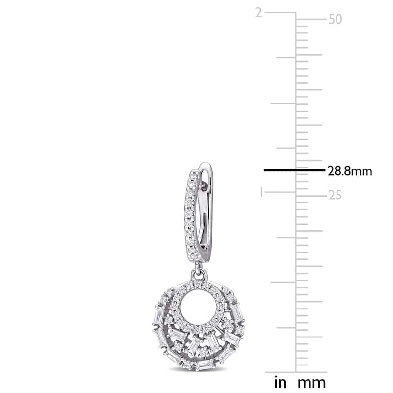Miadora 14k White Gold 4/5ct TDW Baguette and Round-cut Diamond Circular Cuff Leverback Drop Earrings - N/A
