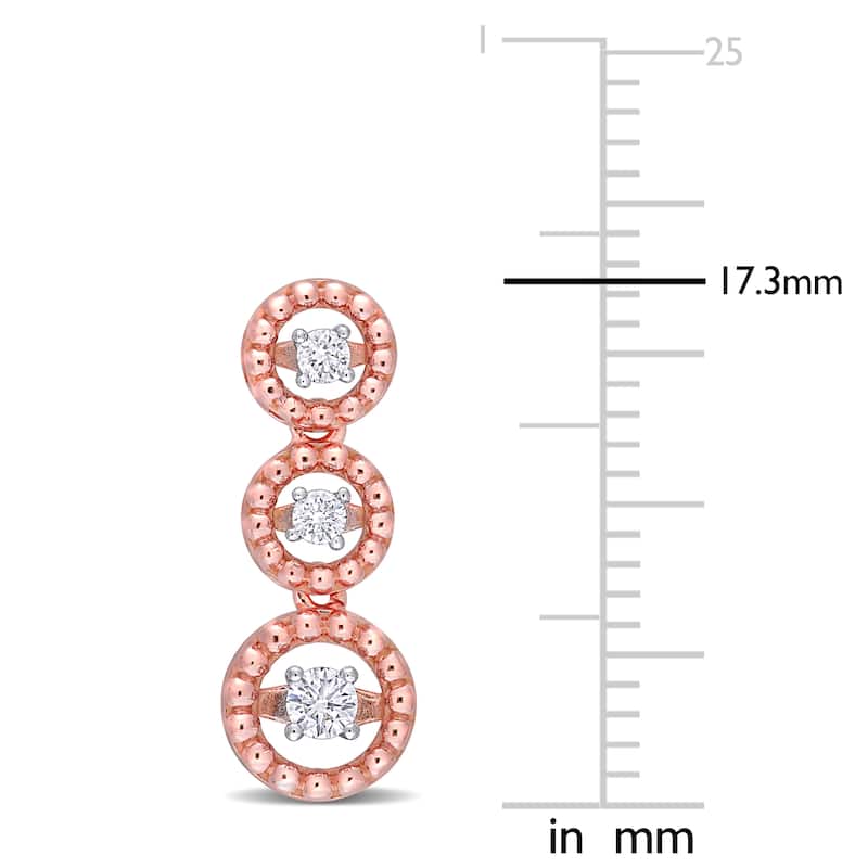 Miadora 14k 2-tone Rose and White Gold 1/5ct TDW Diamond Three-Circle Halo Graduated Drop Earrings - N/A