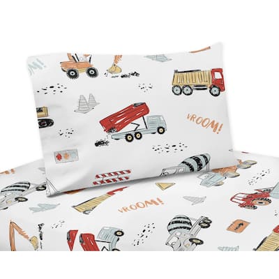 Sweet Jojo Designs Construction Truck Collection 4-piece Queen Sheet Set - Grey Yellow Orange Red Blue Transportation