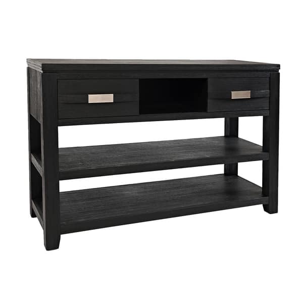 Wooden Sofa Table With 2 Open Shelves And Sliding Panels Wooden Sofa Table With 2 Open Shelves