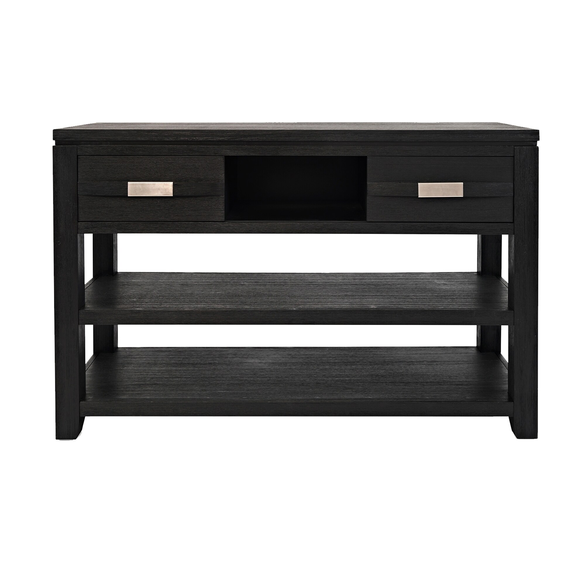Wooden Sofa Table With 2 Open Shelves And Sliding Panels Wooden Sofa Table With 2 Open Shelves